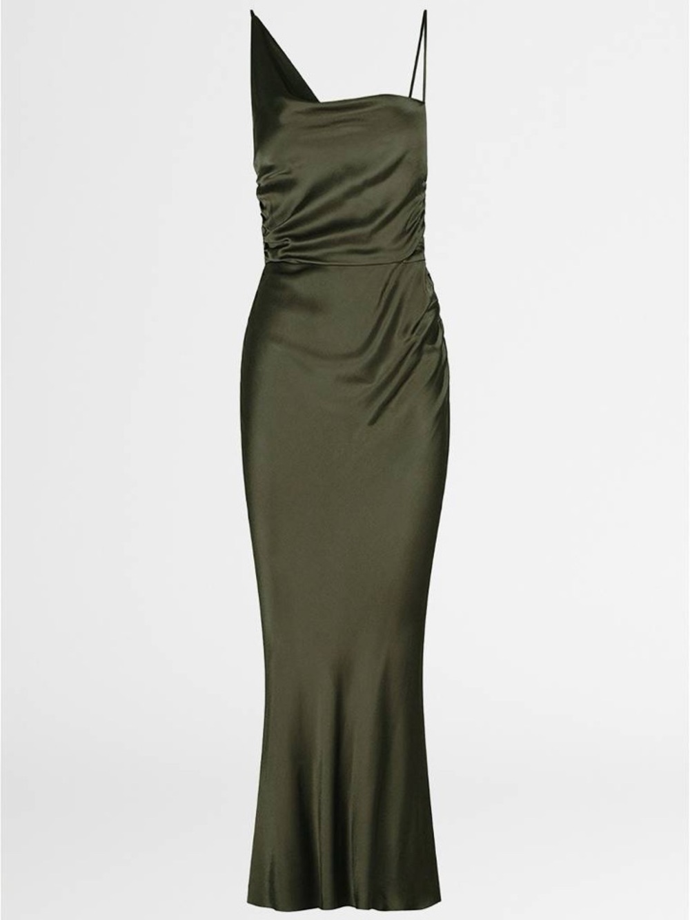 Shona Joy Giorgio Asymmetrical Satin Slip Midi Dress